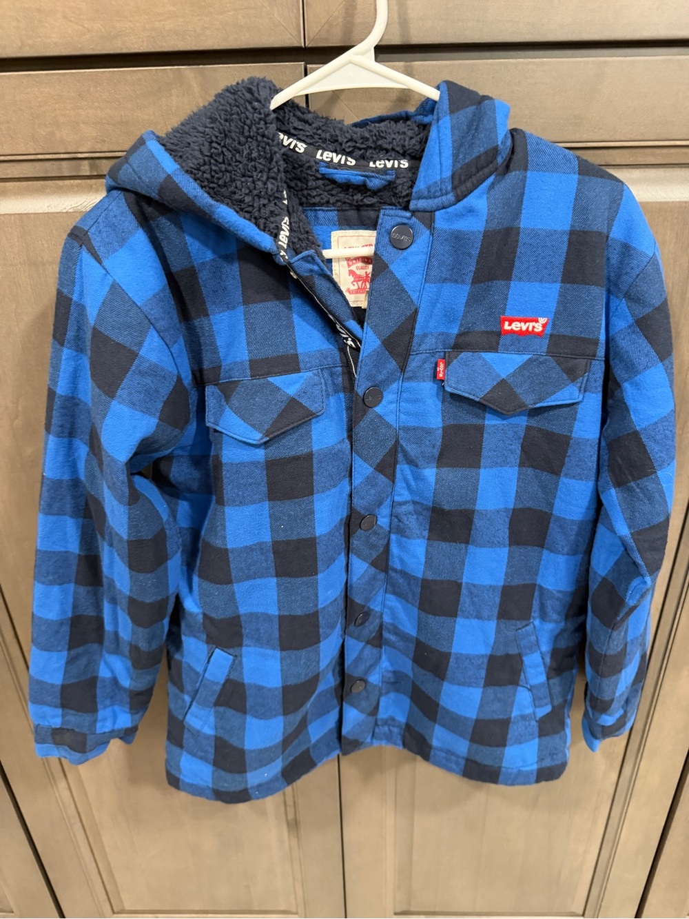 Levi's Boys Faux Shearling-Lined Hooded Flannel Shacket